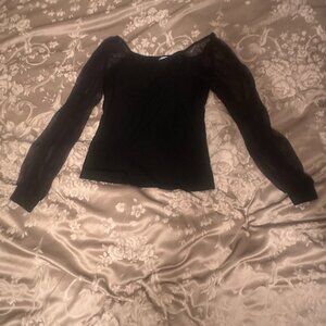Dorose Black Ribbed Long Sleeve Top Size L
